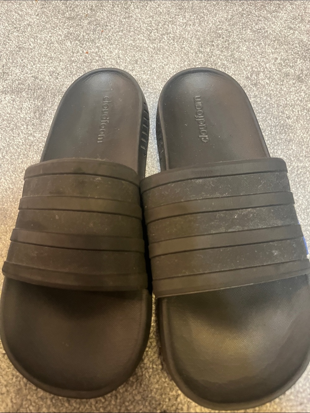 adidas Men's Black Slide Sandals with Striped Strap